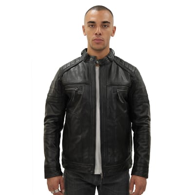 Heren vintage zwart leren bikerjack-Napels