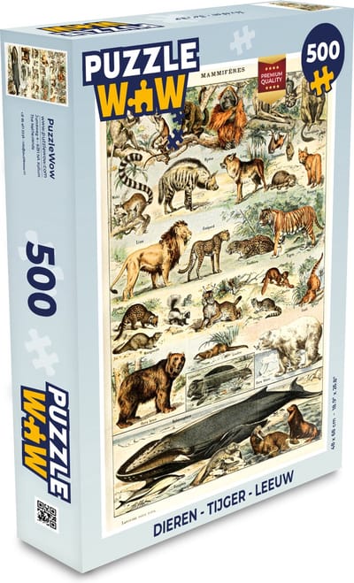 Puzzel Dieren - Vintage - Adolphe Millot - Tijger - Leeuw - Legpuzzel - Puzzel 500 stukjes