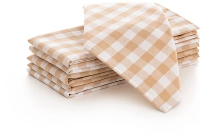 GAMUSI - Set van 6 Servetten Vichy Ruit - 45x45 cm - Katoen Polyester - Herbruikbare Dinerservetten - Horeca Kwaliteit - Beige