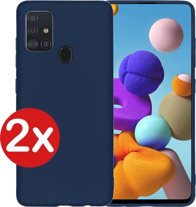 Hoesje - 2 Stuks - Geschikt voor Samsung Galaxy A21s - Sterk & Shockproof - Telefoonhoes - Back Cover - Case Siliconen - Telefoon Hoes - Donkerblauw
