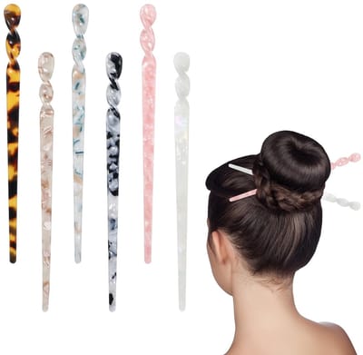 Dailygoods- Haarspelden 6 Stuks - Acetaat Haarstaafjes - Vintage Design - Duurzaam Materiaal - Geschikt voor Dames - Lengte 18 cm
