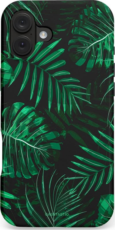 Casetastic hoesje geschikt voor Apple iPhone 16 Plus - MagSafe - Dubbellaagse bescherming - Jungle blad - Fashion Case - Donkergroen Zwart