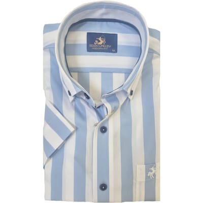 Eden Valley - Korte Mouw Overhemd - Heren - L - Blauw - Katoen - 216243-31-Modern