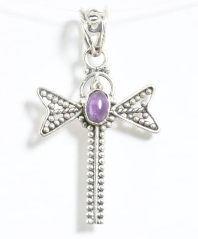 Zilveren libelle hanger met amethist