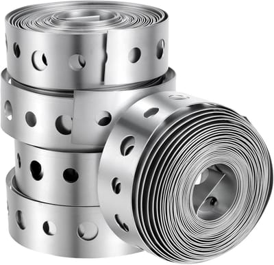 5 Rollen 0,68 inch × 10FT Gegalvaniseerde Stalen Band met Voorgeboorde Gaten voor Hekbeugels, Bouwtoepassingen en Pijpondersteuning - Duurzaam en Veelzijdig Gebruik, 17,5 mm x 3 m