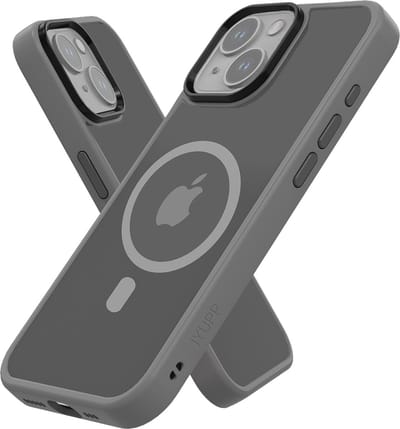 IYUPP Hoesje Geschikt voor iPhone 15 Hoesje - Geschikt voor MagSafe - Shockproof Back Cover - Grijs Zwart Transparant
