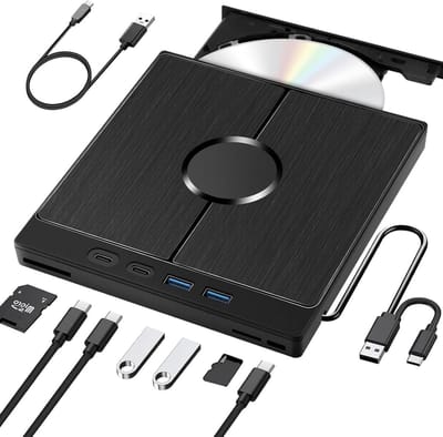 GELLDG Externe cd/dvd-drive - USB 3.0 - Type-C-interface - Draagbare cd/dvd-brander (+/-RW) - Met USB/SD/TF-kaartlezer - Geschikt voor pc's, laptops, desktops en MacBooks - Ondersteunt Windows 11/10/8/7/XP en Mac OS