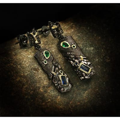 925 zilver Zwart goud groene steen oorbel etnische retro stijl diy oorbellen trouwoorbellen voor bruiden oorbel bedels black