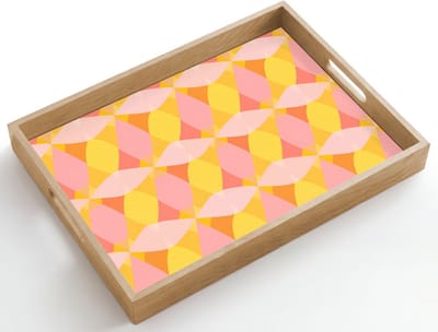 Dienblad hout 50x35 cm - Schootdienblad - Kleurrijk - Ruitpatroon - Bladvormen - Borrelplank rechthoek - Plateau dienbladen