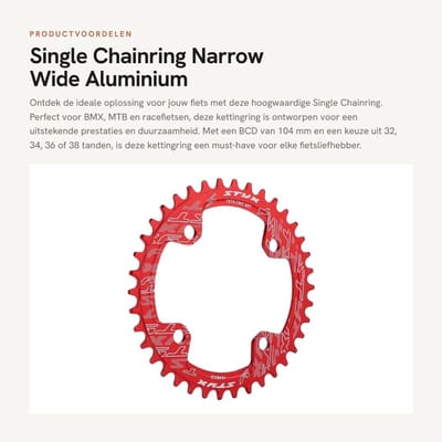 Dailygoods- Kettingblad Aluminium Legering 32/34/36/38T - Narrow Wide - 104 BCD - Geschikt voor BMX/MTB - Lichtgewicht - Eenvoudig te Installeren - Fiets Kettingblad