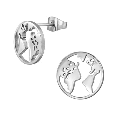 Zilver kleurige stainless steel wereldbol dames oorbellen | chirurgisch staal | hypoallergeen | Zilverana | RVS