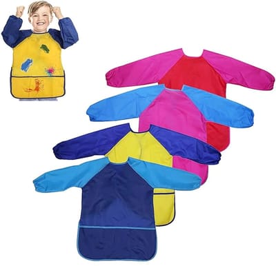 Kinderschort - 4 stuks - schilderschorten voor kinderen - verfschort - Schilderschort - Kinderkunstschorten - Kinderknutselschorten met lange mouwen en zakken - Waterdicht - Geschikt voor schilderen, koken, eten, kunst- en knutselactiviteiten