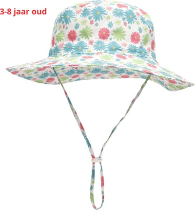 Nivard Zonnehoed - Reishoed - UV Beschermende Hoed - Bucket Hat - Festival - Pet - Hoedje Voor Kinderen - Hoofdbescherming - Blauwe Bloemen - 3-8 Jaar