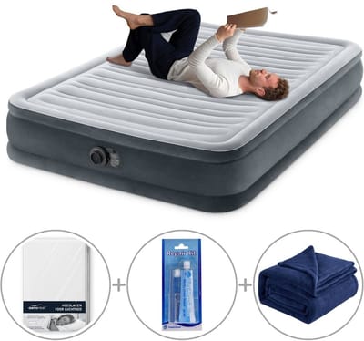 Intex Comfort Plush luchtbed | Twijfelaar | 191 x 137 x 33 cm | Inclusief bijpassend hoeslaken + reparatiekit + fleecedeken
