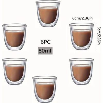 6 tasses à café expresso en verre 2,7 oz, ensemble de tasses isolées à double paroi, verres à boire pour thé, café, latte, café, lait, transparent 80ml