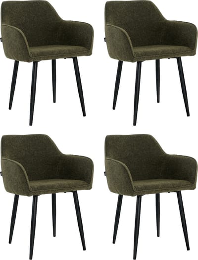 Lina® Diamond Eetkamerstoel - Groen - Set van 4 - Boucle
