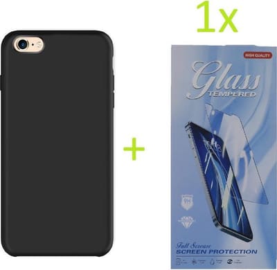Backcover Geschikt voor: iPhone 6 / 6S TPU Silicone rubberen hoesje + 1 stuk Tempered screenprotector - zwart