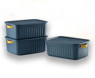 Tobeyz - Opbergbox - Opbergdoos - Opbergmand - 10L BPA-vrije Kunststof Opbergbox met Deksel – Nestelbaar en Stapelbaar – Ideaal voor Badkamer, Keuken en Speelgoedopslag – Donkerblauw