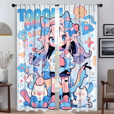 Regenboog Marshmallow Kat Meisje Tule voor Slaapkamer Woonkamer Gordijn Keukengordijnen 2 Stuks Huis Interieur Gordijnen Shades Kind W60xH90cmx2pcs-CL