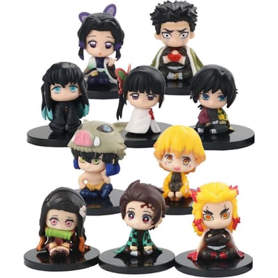 5 STuks Demon Slayer Zittende Geest Poppen Set Q Versie Tanjiro Nezuko Inosuke Zenitsu Actiefiguur Model Speelgoed beige