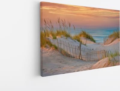Saammp - Canvas Schilderij - Strand - Duinen - Zee - Helmgras - 45x30 - Foto op canvas - Wanddecoratie - muurdecoratie Woonkamer - Slaapkamer decoratie - Canvas Print