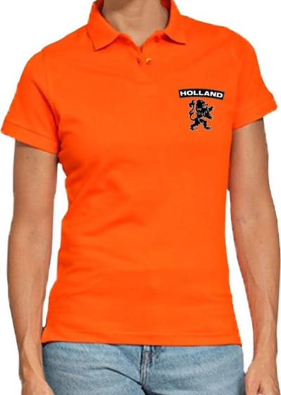 Oranje supporter poloshirt - Holland - met zwarte leeuw - voor heren - Koningsdag kleding - Nederland shirts L