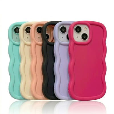 set van 6 telefoonhoesjes geschikt voor iPhone 15 Roze paars zwart siliconen telefoon hoesje phone case dames en heren golvende randen softcase backcover 6 stuks pastel kleuren beschermhoes