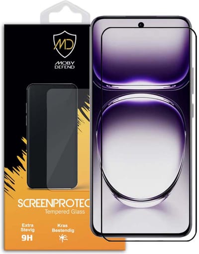 MobyDefend Screenprotector - Geschikt voor Oppo Reno12 - Screensaver Met Zwarte Randen - Gehard Glas
