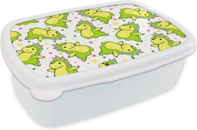 Broodtrommel Wit - Lunchbox - Brooddoos - Draak - Jongen - Sterren - Regenboog - Design - 18x12x6 cm - Volwassenen