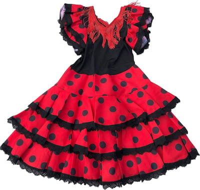 Flamenco Jurk - Spaans Kostuum - Feestelijke Dans - Luxe Kinderuitvoering - Niet gespecificeerd - Rood Zwart