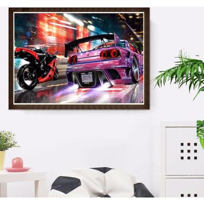 5D DIY Diamant Mozaïek Diamant Borduurwerk Rode Motor en Roze Auto Geborduurd Kruissteek 20X30CM gray