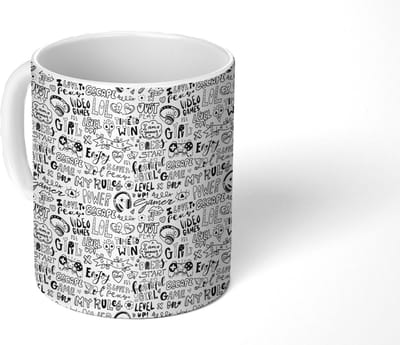 Mok - Koffiemok - Doodle - Zwart Wit - Patroon - Mokken - 350 ML - Beker - Koffiemokken - Theemok