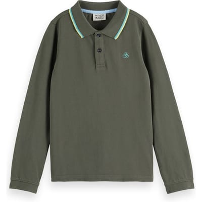 Scotch & Soda Boy Long-sleeved Pique Polo Thyme Größe: 8 | Hemden Outlet | Unisex