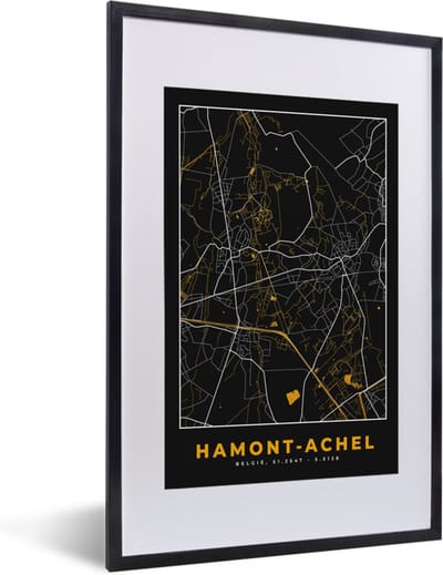 Fotolijst incl. Poster - Plattegrond - Hamont-Achel - Goud - Kaart - Stadskaart - 40x60 cm - Posterlijst