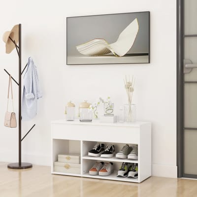 vidaXL - Schoenenbank - 80x30x45 - cm - bewerkt - hout - wit