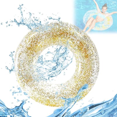 Zwemring Zwemring Grote zwemring Glitterzwemring Zwemring Volwassenen en kinderen Glitterwaterspeelgoed voor zwembad- en strandfeesten 90 cm (transparant goud)