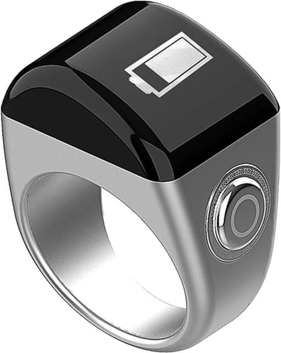 Elektronische Gebedsteller - Tasbih Vingerteller - Spirituele Reis - 5 Gebedstijd Herinneringen - 18 mm Ringmaat - Zwart