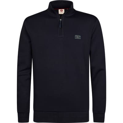 Petrol Industries - Heren Katoenen sweater met korte ritssluiting steelcore - Blauw - Maat S