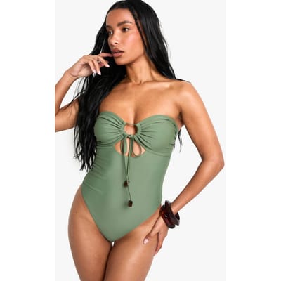 boohoo Dames Resin Trim Swimsuit | Khaki | Maat: 6