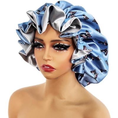 Vrouwen satijnen muts dubbellaags zijdezachte grote muts voor dames met print slaapmuts hoofddoek
