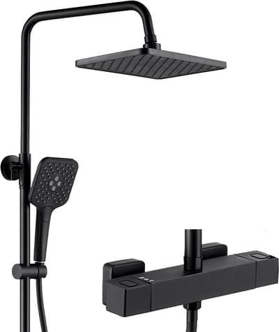 Auralum Max Regendouche - RVS Doucheset - Ø 30 cm XL Douchekop - Handdouche Met 3 standen - Inclusief thermostaatkraan - Regendoucheset - Waterbesparend - Zwart