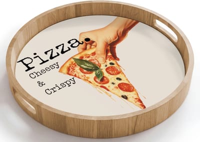 Dienblad rond 40x40 cm - Schootdienblad hout - Pizza - Kaas - Pepperoni - Borrelplank rechthoek - Plateau houten dienbladen