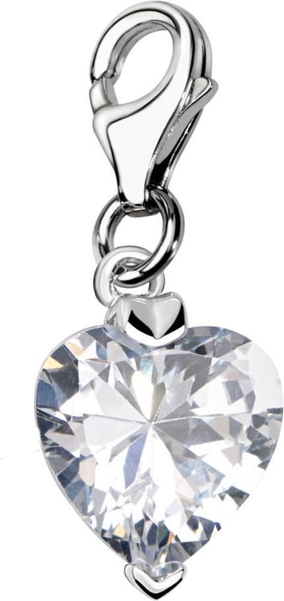Quiges – Charm – Hanger - Zirkonia Hart Transparant - Verzilverd - karabijnslot - geschikt - voor - Bedelarmband - QHC011