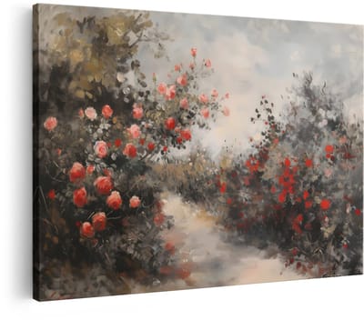 Artaza Canvas Schilderij Bloemenpad - 30x20 cm - Wanddecoratie Rozenstruik - Muurdecoratie Natuur - Schilderijen Op Canvas - Roze