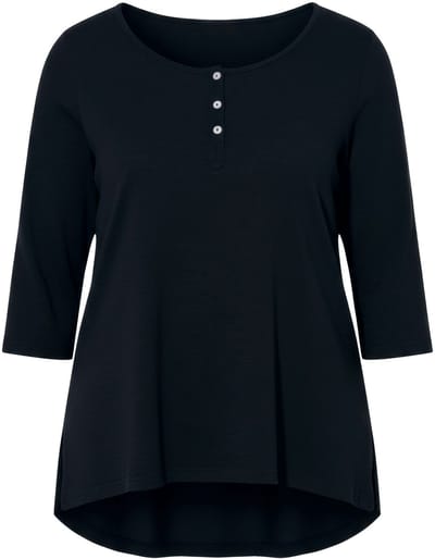 Angel of Style - Dames - T-shirt A-lijn Henley knoopsluiting 3/4-mouwen - Zwart - Maat 46