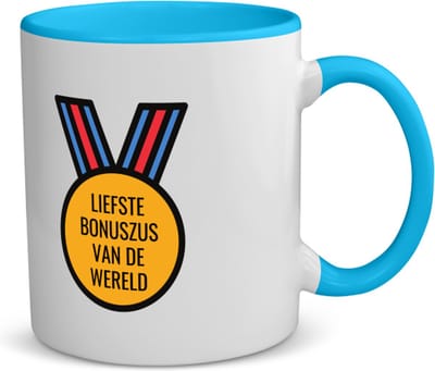 Akyol - liefste bonuszus van de wereld koffiemok - theemok - blauw - Zus - de liefste bonuszus - verjaardagscadeau - verjaardag - cadeau - cadeautje voor zus - zus artikelen - kado - geschenk - gift - 350 ML inhoud