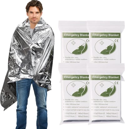 4 stuks nooddeken, premium Mylar banketten, thermische deken voor kamperen, ruimtedekens survival, foliedekens voor warmte, warmte-isolerende deken voor buiten, wandelen, marathons, eerste hulp