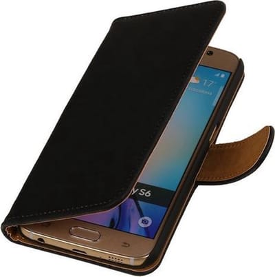 Zwart Hout booktype wallet cover hoesje voor Apple iPhone 6 / 6s Plus
