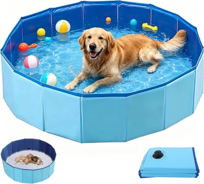 Opvouwbaar hondenzwembad, 120 x 30 cm, hondenzwembad met afvoerventiel, voor kleine en middelgrote honden en katten, pvc, antislip, ook geschikt voor kinderen, draagbaar en gemakkelijk op te