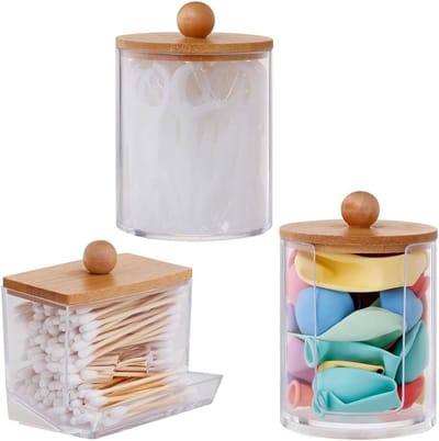 Stijlvolle Opbergdozen voor Wattenstaafjes en Wattenpads met Bamboe Deksel - Perfect voor Woonkamer, Slaapkamer en Badkamer
